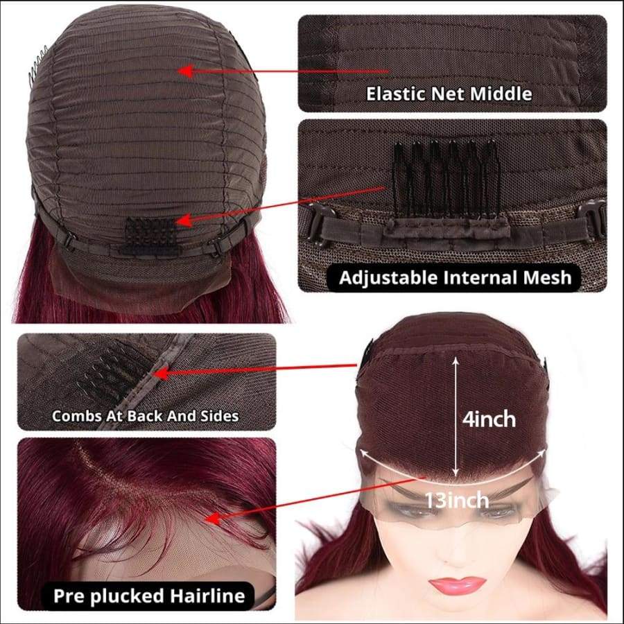 BURGUNDY 99J RED Body Wave PRE-PLUCKED 13x4 LACE FRONT HUMAN