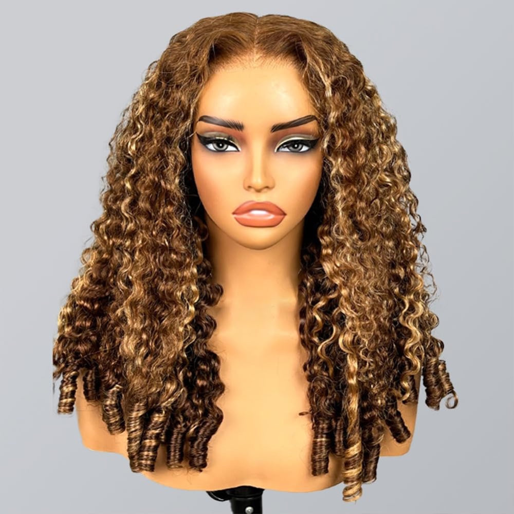 4/27 Honey Blonde Highlight Burmese Curly 6x6 HD Lace Glueless Wig