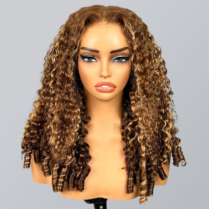 4/27 Honey Blonde Highlight Burmese Curly 6x6 HD Lace Glueless Wig