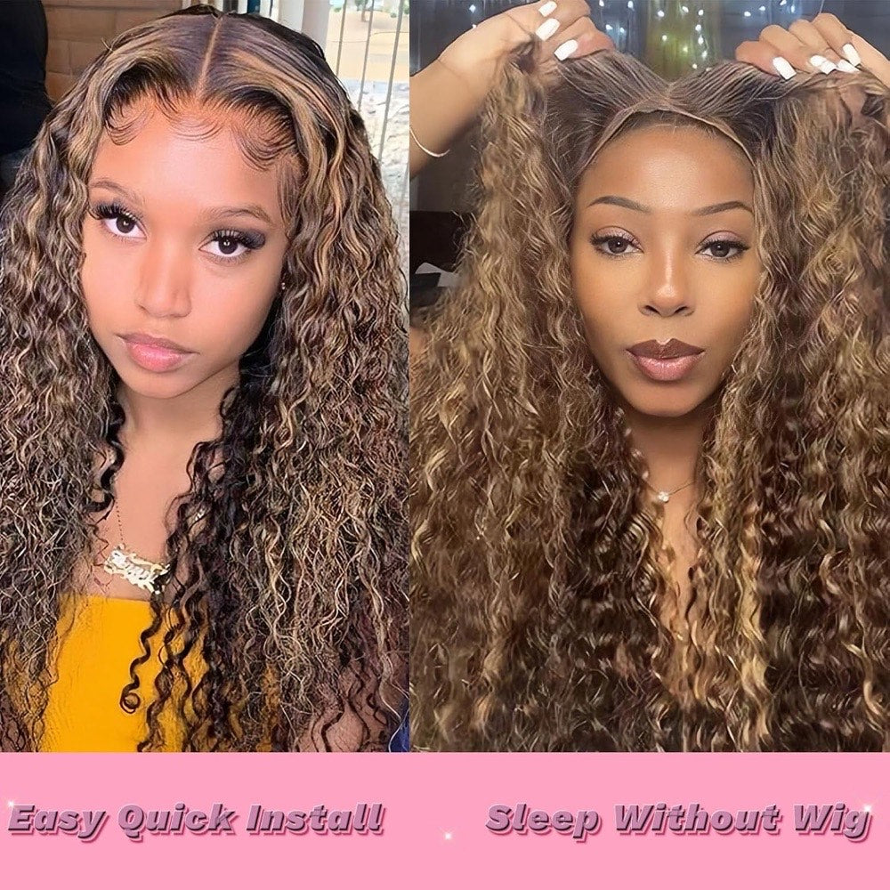 4/27 Highlight Deep Wave Curly 6x6 HD Lace Glueless Wig