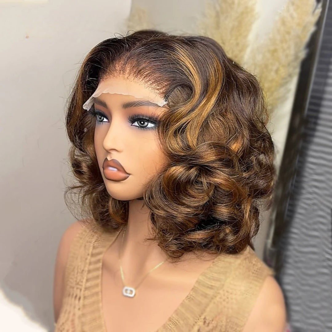 4X4/13X4 LACE FRONT HUMAN HAIR 250% DENSITY HIGHLIGHT WAVYBOB WIG