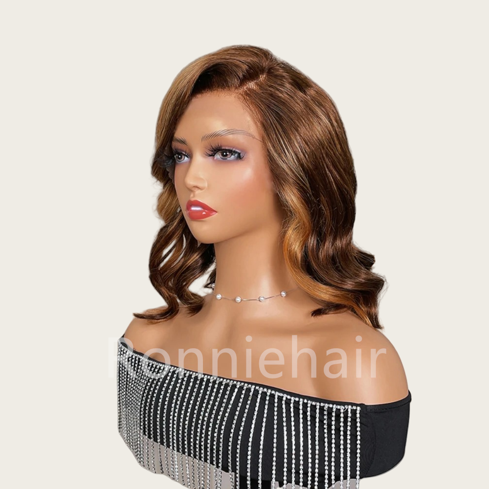13x4 Transparent Lace Side-Parting Pre-plucked Highlight Loose Wave Bob Wig