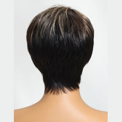 Full Machine Made Short Blonde Highlight Layered Pixie Cut Human Hair Wig