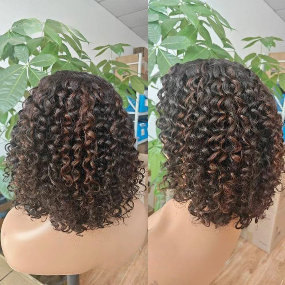 4X4/13X4 LACE FRONT HUMAN HAIR 250% DENSITY HIGHLIGHT CURLYBOB WIG