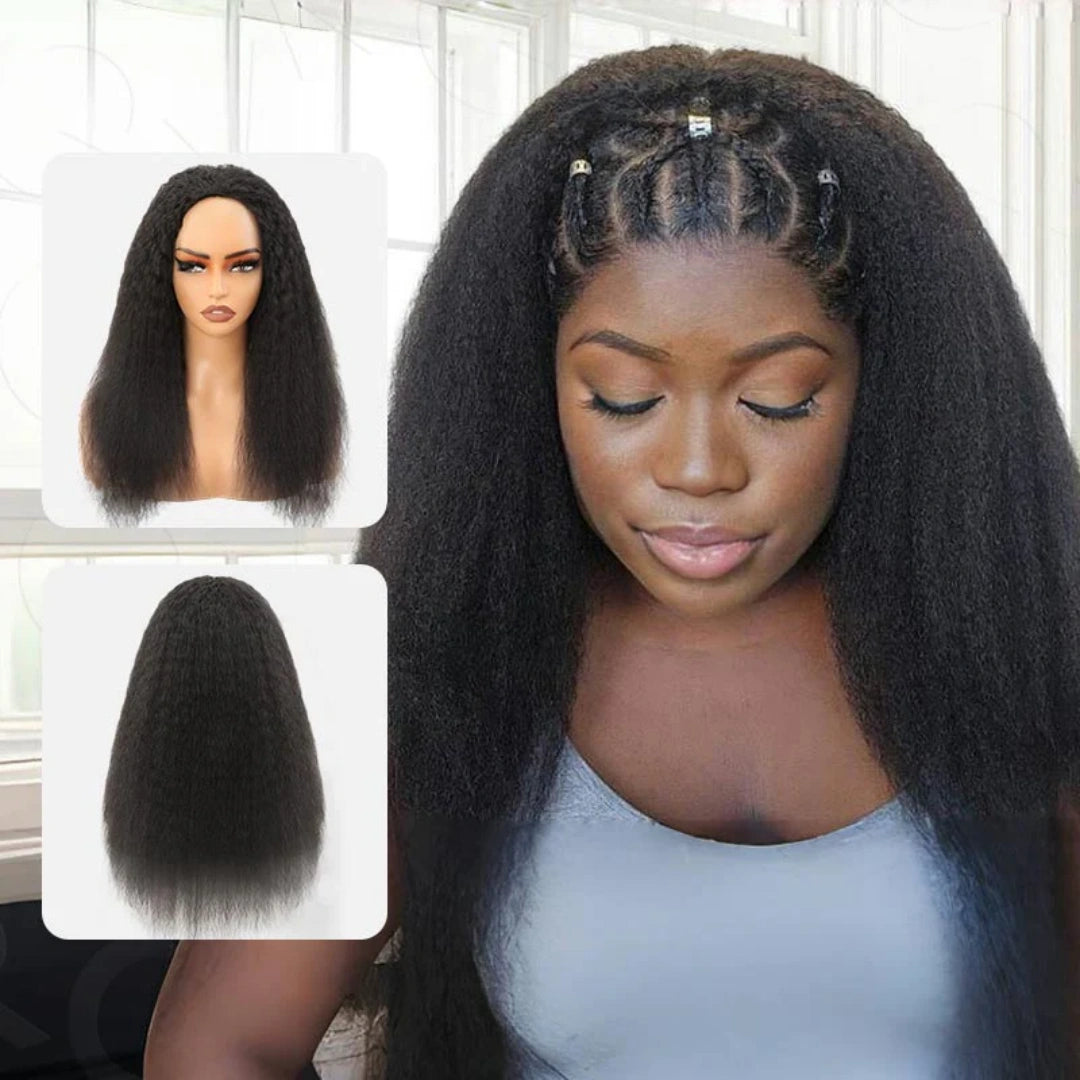 Upgrade 3 IN 1 Half Wig With Drawstring Kinky Straight Glueless Human Hair Wig