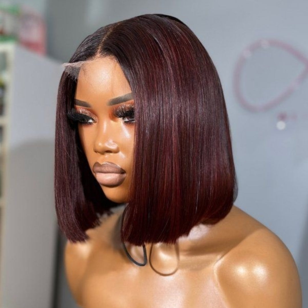 13X4/13X6 PRE-PLUCKED STRAIGHT BOB LACE FRONT BURGUNDY 99J RED WIG