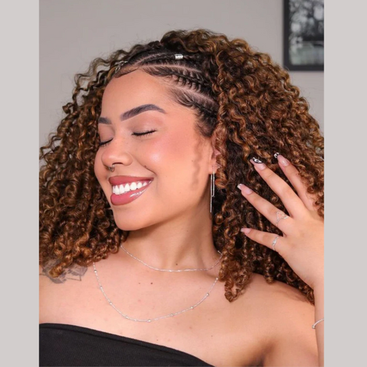 Upgrade 3 IN 1 Curly Half Wig With Drawstring Highlight Glueless Human Hair Wig
