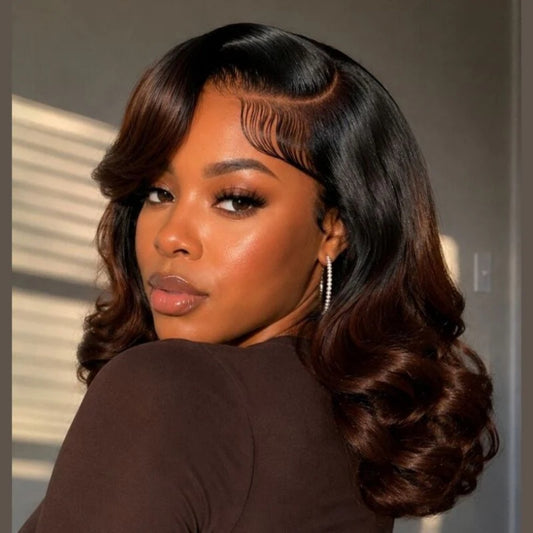 HD Lace SUPER Pre-plucked Ombre Brown Body Wave BOB Wig