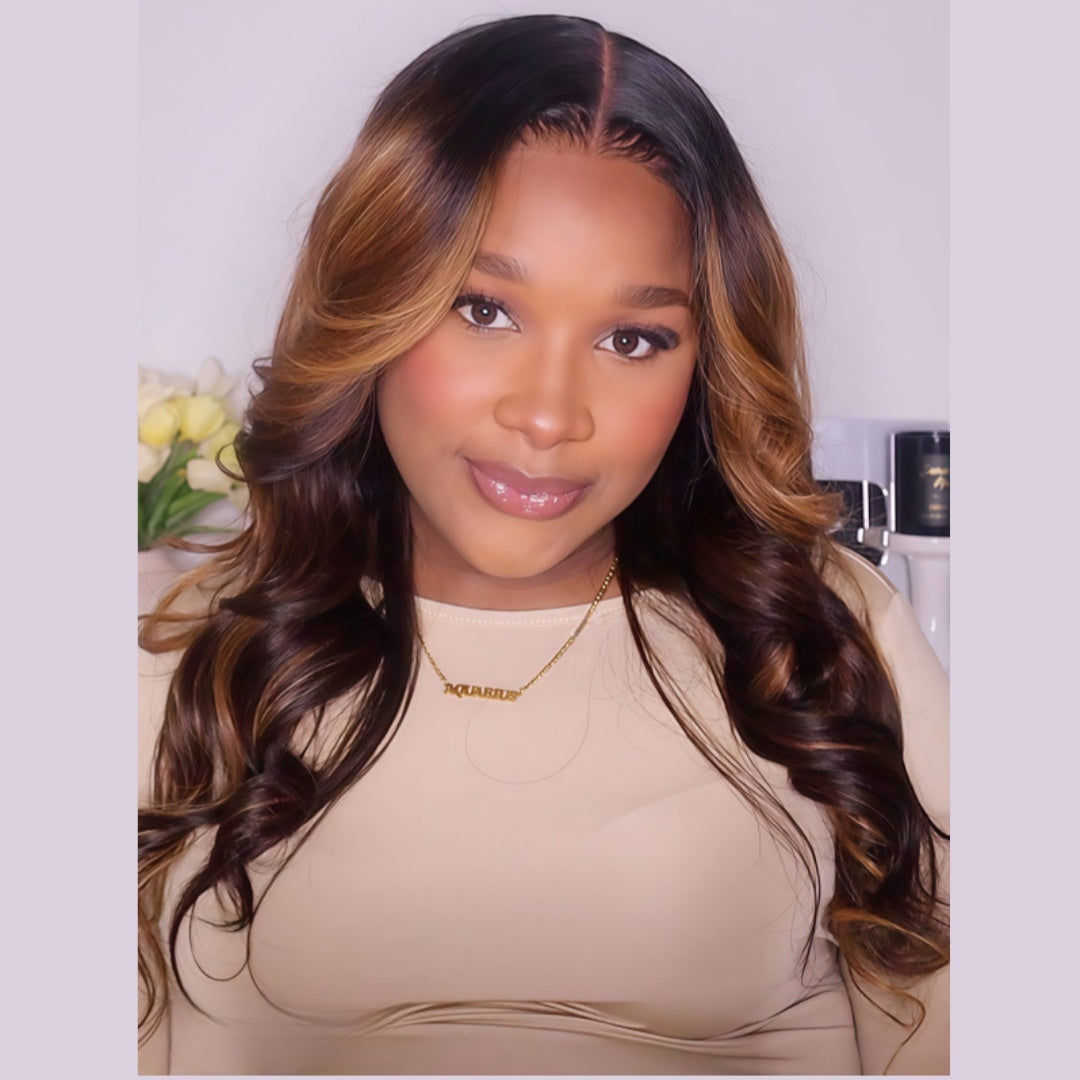 HD LACE 3D Dome Cap 9x6 Super Preplucked with Drawstring Wig Blonde Highlight Body Wave