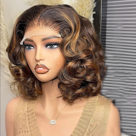 4X4/13X4 LACE FRONT HUMAN HAIR 250% DENSITY HIGHLIGHT WAVYBOB WIG