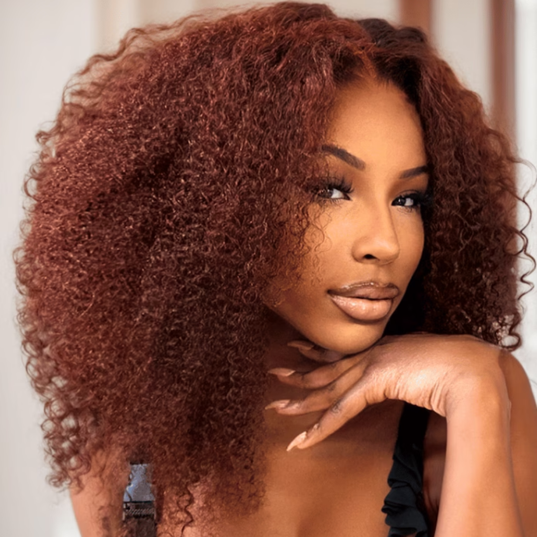 4x4/13x4 REDDISH BROWN AFRO KINKLY CURLY BOB LACE FRONT WIG