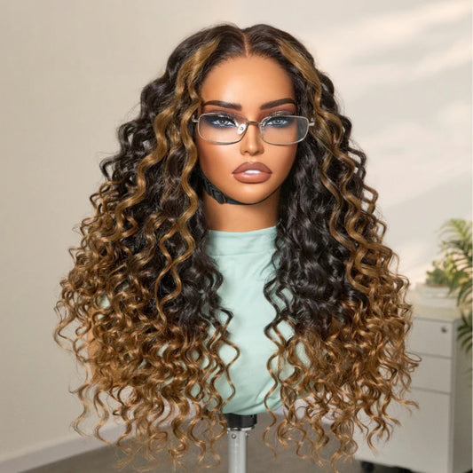 BYE-BYE KNOTS HD LACE 13X4 FULL FRONTAL WIG / BROWNOMBRE HIGHLIGHT WATER WAVE