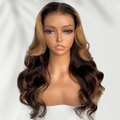 HD LACE 3D Dome Cap 9x6 Super Preplucked with Drawstring Wig Blonde Highlight Body Wave