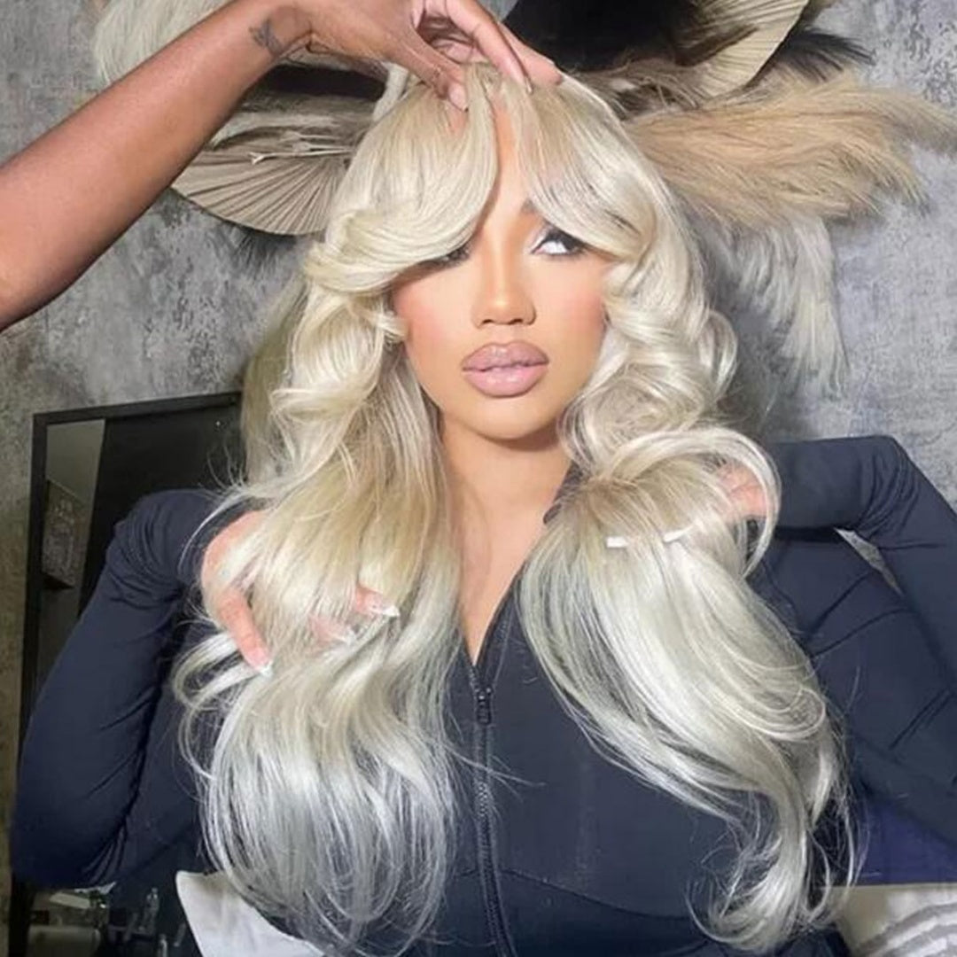 13X4/13X6 LACE FRONT HUMAN HAIR BLONDE LAYERED BODY WAVE WIG WITH BANG