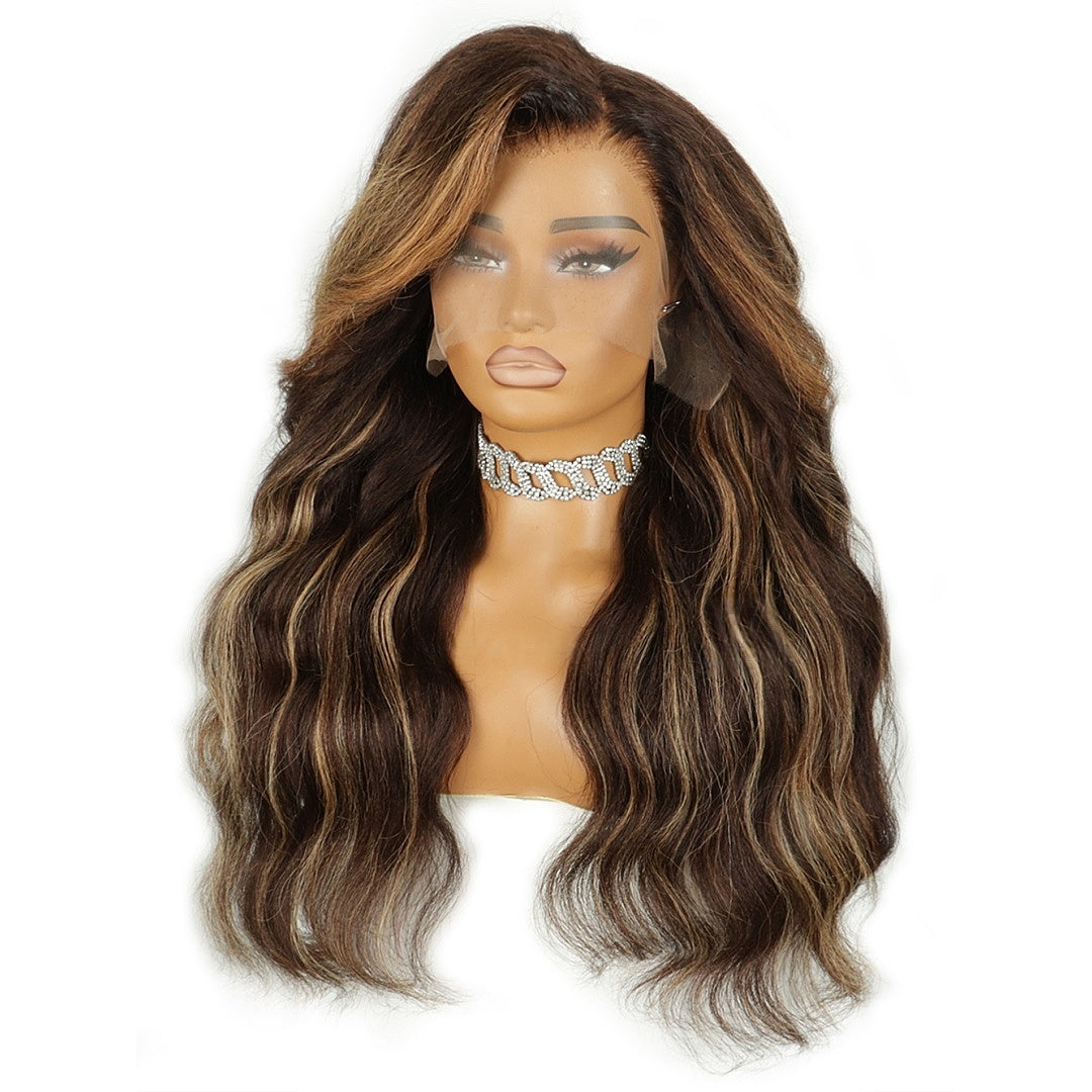 HD LACE 3D Dome Cap 9x6 Super Preplucked with Drawstring Wig Kinky Wavy with Brown Highlights
