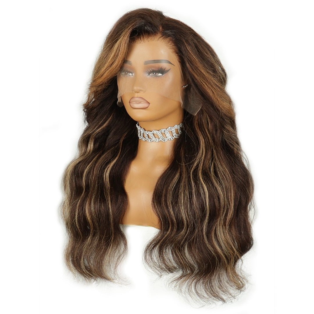 HD LACE 3D Dome Cap 9x6 Super Preplucked with Drawstring Wig Kinky Wavy with Brown Highlights