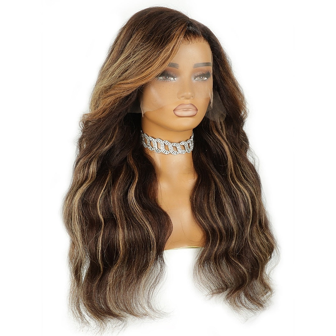 HD LACE 3D Dome Cap 9x6 Super Preplucked with Drawstring Wig Kinky Wavy with Brown Highlights