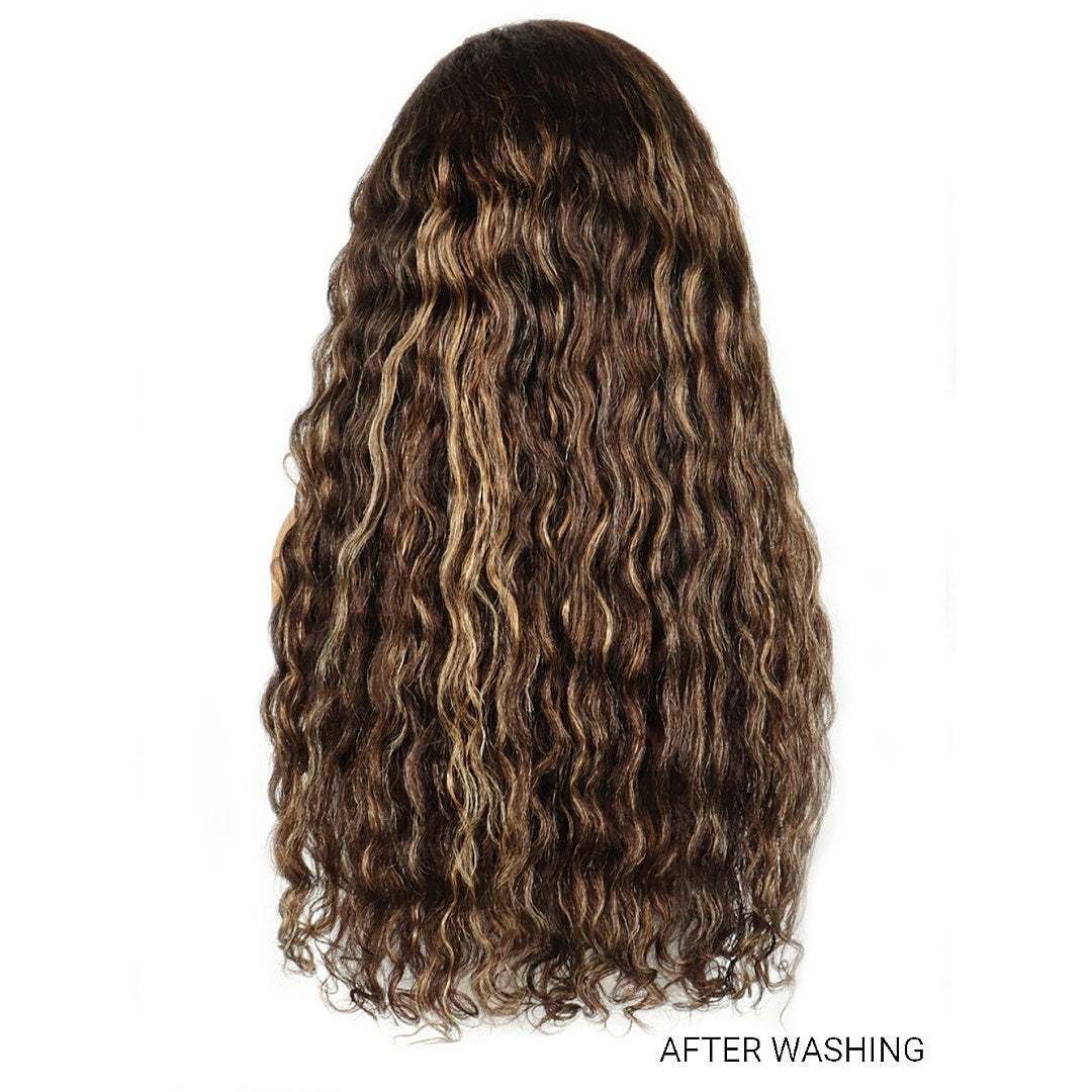 HD LACE 3D Dome Cap 9x6 Super Preplucked with Drawstring Wig Kinky Wavy with Brown Highlights