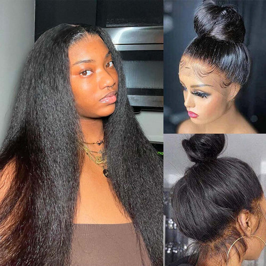 FULL TRANSPAREN/HD LACE PRE-PLUCKED KINKY STRAIGHT HAIR WIG