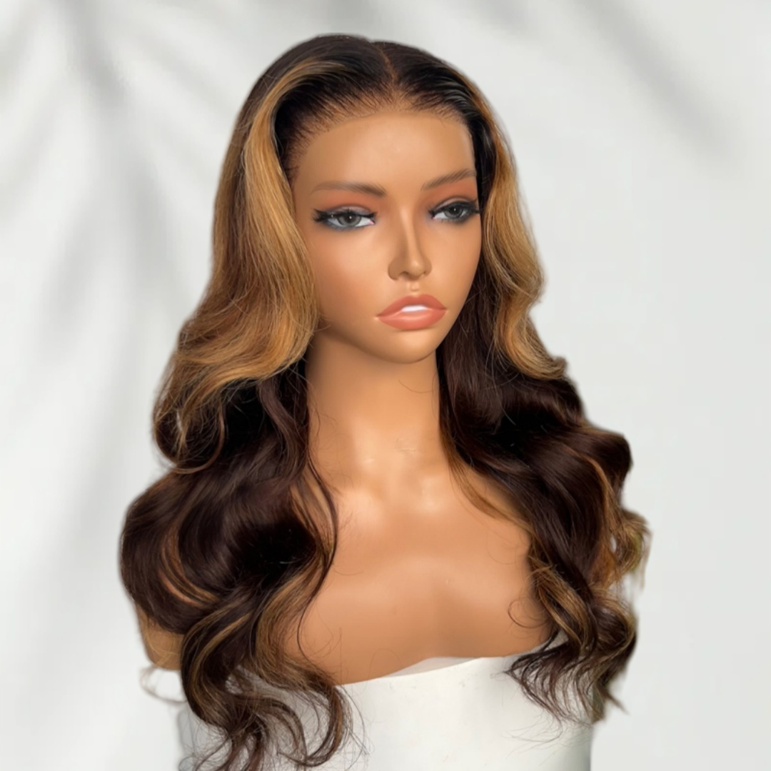 HD LACE 3D Dome Cap 9x6 Super Preplucked with Drawstring Wig Blonde Highlight Body Wave