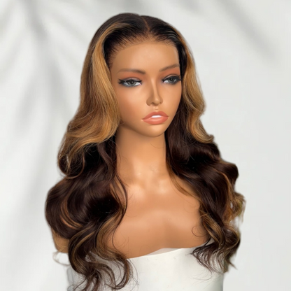 HD LACE 3D Dome Cap 9x6 Super Preplucked with Drawstring Wig Blonde Highlight Body Wave