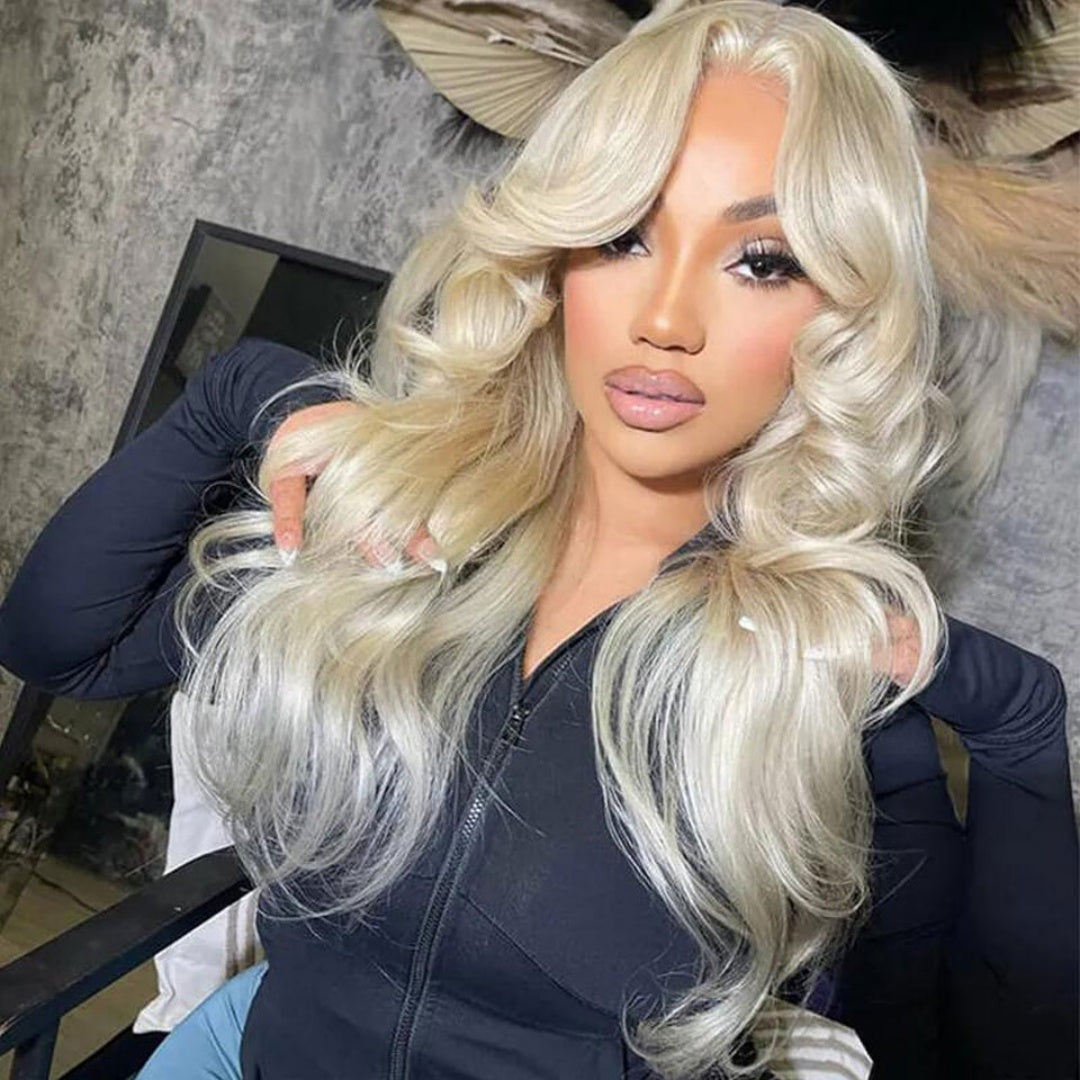 13X4/13X6 LACE FRONT HUMAN HAIR BLONDE LAYERED BODY WAVE WIG WITH BANG