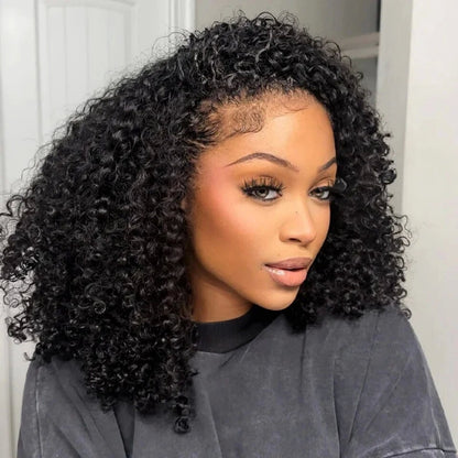 Upgrade 3 IN 1 Half Wig With Drawstring Kinky Curly Glueless Human Hair Wig