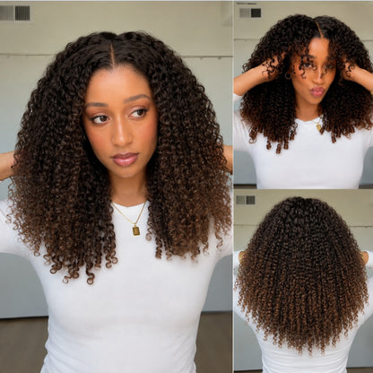 HD LACE 3D Dome Cap 9x6 Super Preplucked with Drawstring Wig Brown Ombre Burmese Curly With Finger Coil Ends