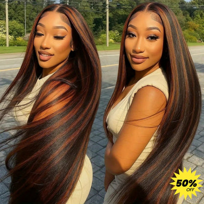 13X4/13X6 Full Frontal Transparent Lace Highlight Color Straight Wig