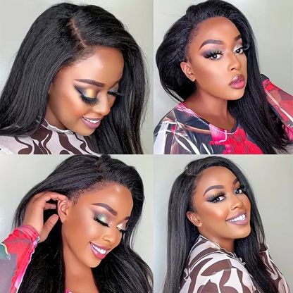 V Part Wig Yaki Straight Glueless Human Hair Wig