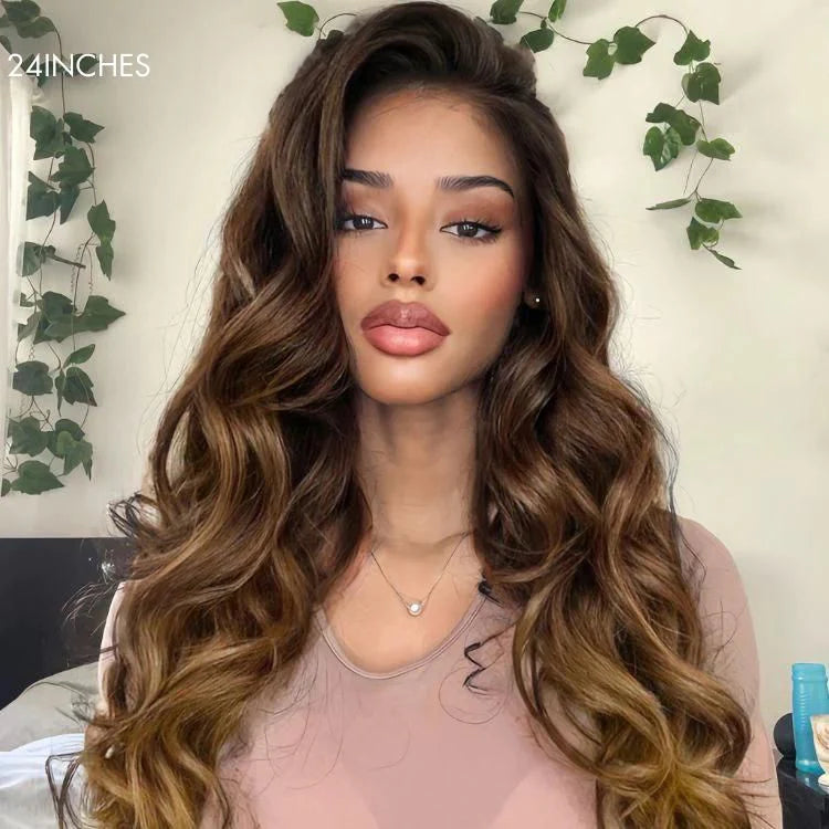 BYE-BYE KNOTS HD LACE 5X5 CLOSURE LACES WIG / Ombre Brown Body Wave