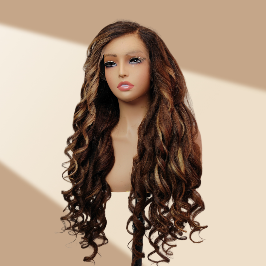 BYE-BYE KNOTS 13X6 HD LACE FRONTAL SUPER PRE-PLUCKED WIG /HIGHLIGHT KINKY WAVY