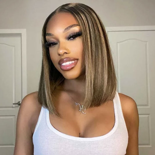 13X4/13X6 LACE FRONT HUMAN HAIR 200% DENSITY HIGHLIGHT STRAIGHT BOB WIG