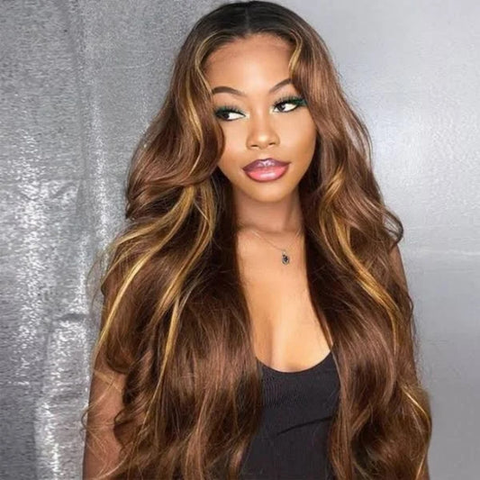 BYE-BYE KNOTS HD LACE 13X4 FULL FRONTAL WIG / HIGHLIGHT BODY WAVE