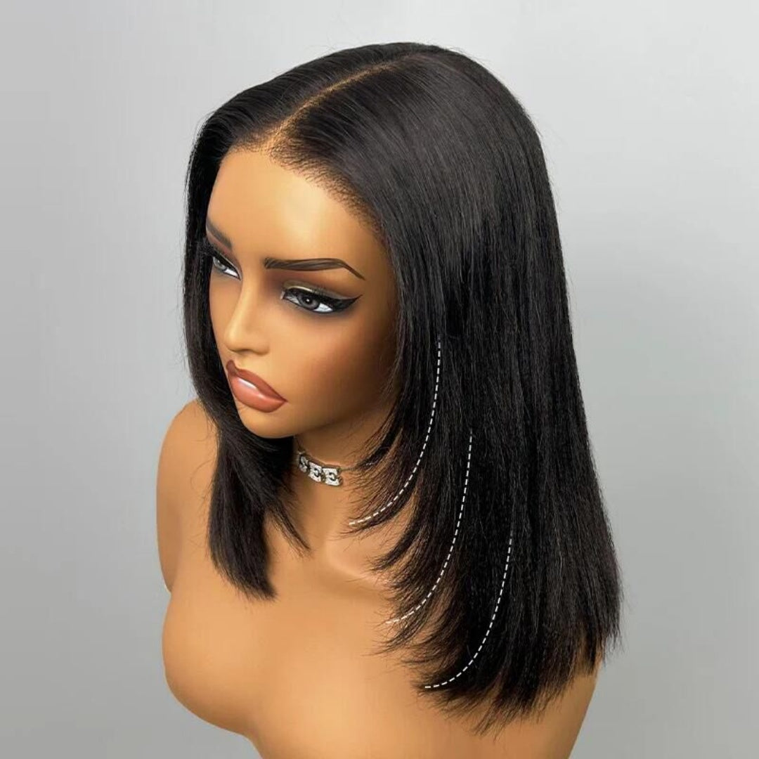 UPGRADED FULL LACE (WITHOUT MESH) TRANSPARENT LACE YAKI STRAIGHT LAYERED BOB INVISI-STRAP WIG
