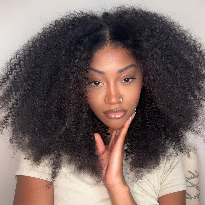13x4/13x6 Afro Kinky Curly Glueless Pre Plucked Transparent Lace Front Human Hair Wig