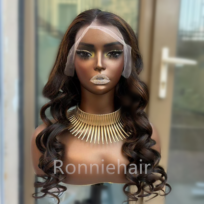 13X4/13X6 TRANSPARENT LACE FRONT HIGHLIGHT COLOR WAVY BODY WAVE HUMAN HAIR WIG