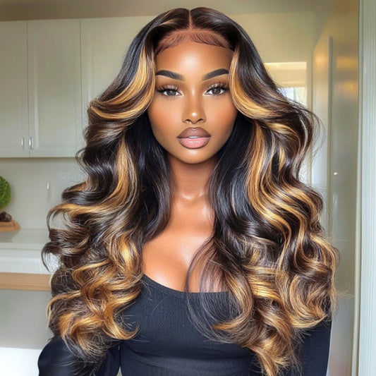 【DEAL】“SUPER Pre-plucked HD Lace” 13x6 Lace Front Wig Honey Caramel Highlight Body Wave