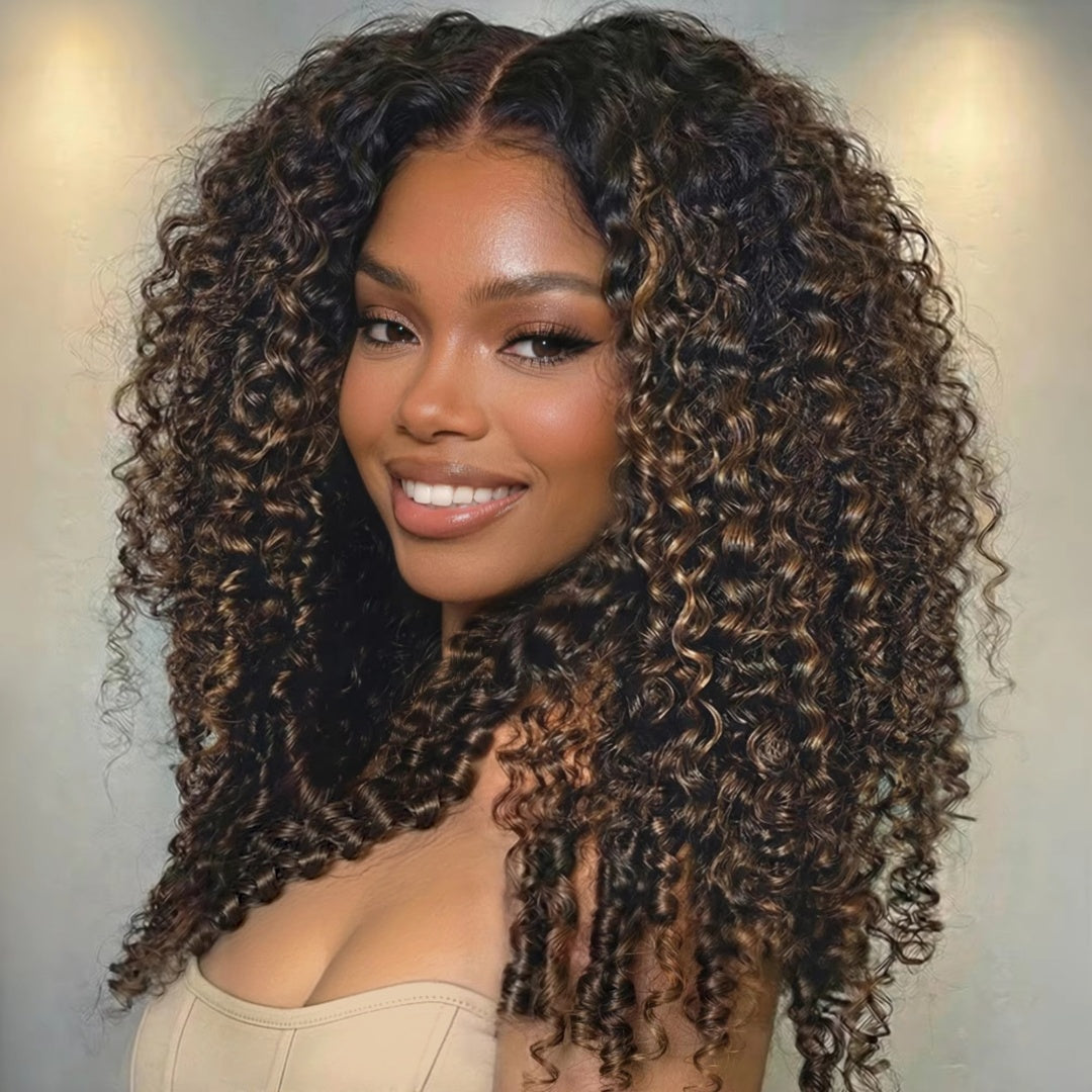 13X6  FIT 2.0 HD LACE FRONT SUPER PRE-PLUCKED WIG /BROWN OMBRE BURMESE CURLY WITH FINGER COIL ENDS