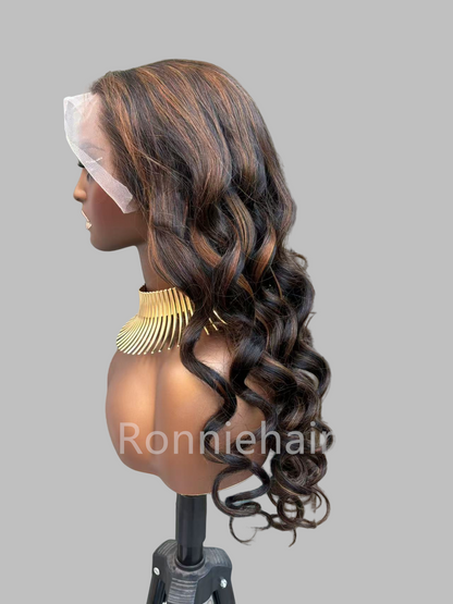 13X4/13X6 TRANSPARENT LACE FRONT HIGHLIGHT COLOR WAVY BODY WAVE HUMAN HAIR WIG