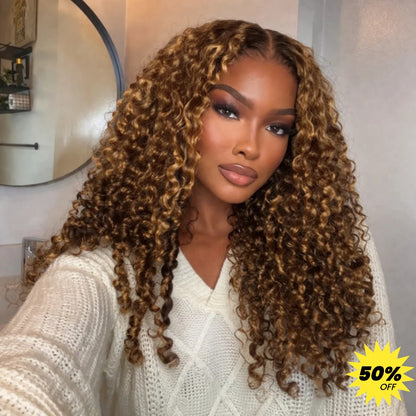 BYE-BYE KNOTS 13X6 HD LACE FRONTAL SUPER PRE-PLUCKED WIG /  P4/27 HIGHLIGHT BURMESE CURLY