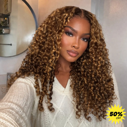 BYE-BYE KNOTS 13X6 HD LACE FRONTAL SUPER PRE-PLUCKED WIG /  P4/27 HIGHLIGHT BURMESE CURLY