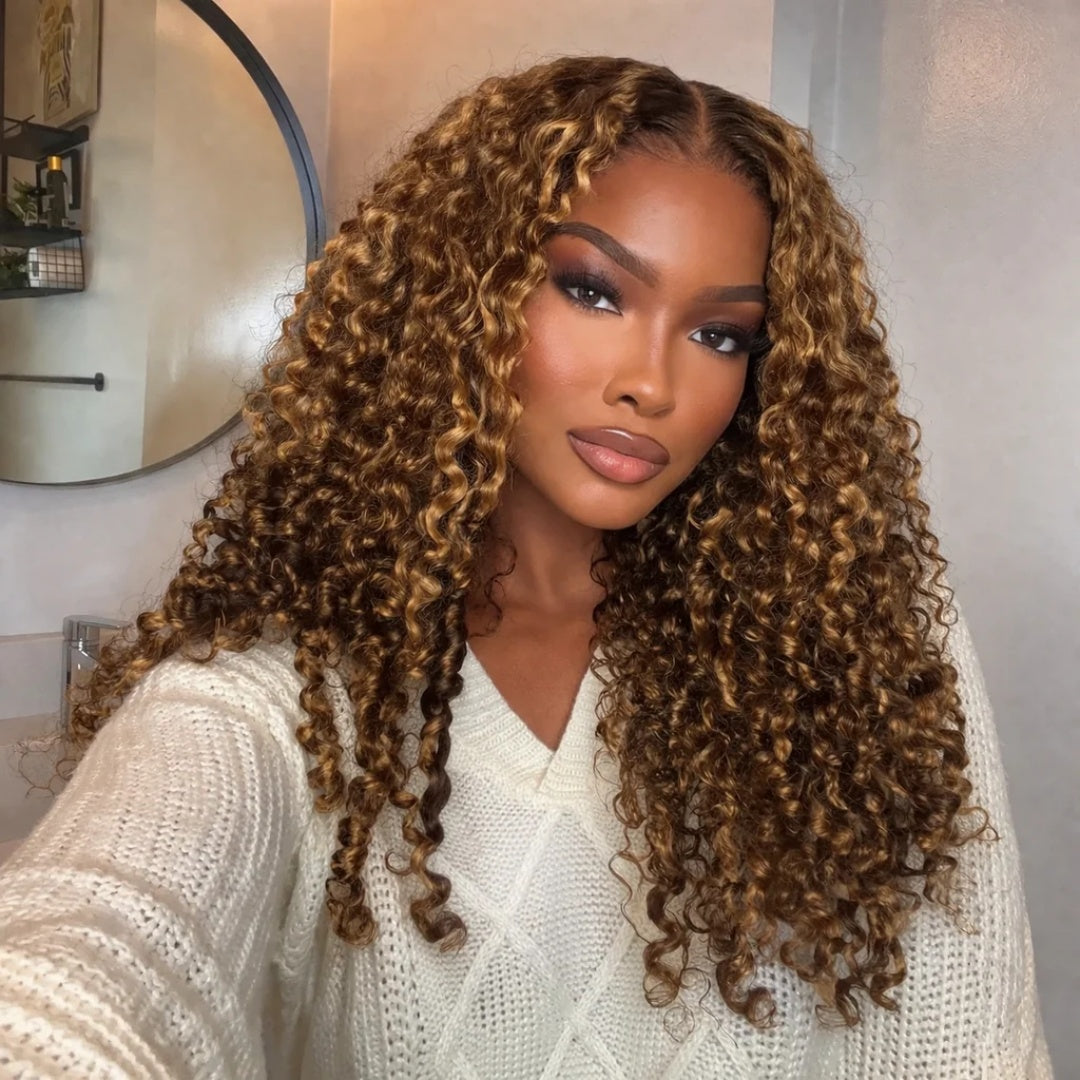 BYE-BYE KNOTS 13X6 HD LACE FRONTAL SUPER PRE-PLUCKED WIG /  P4/27 HIGHLIGHT BURMESE CURLY