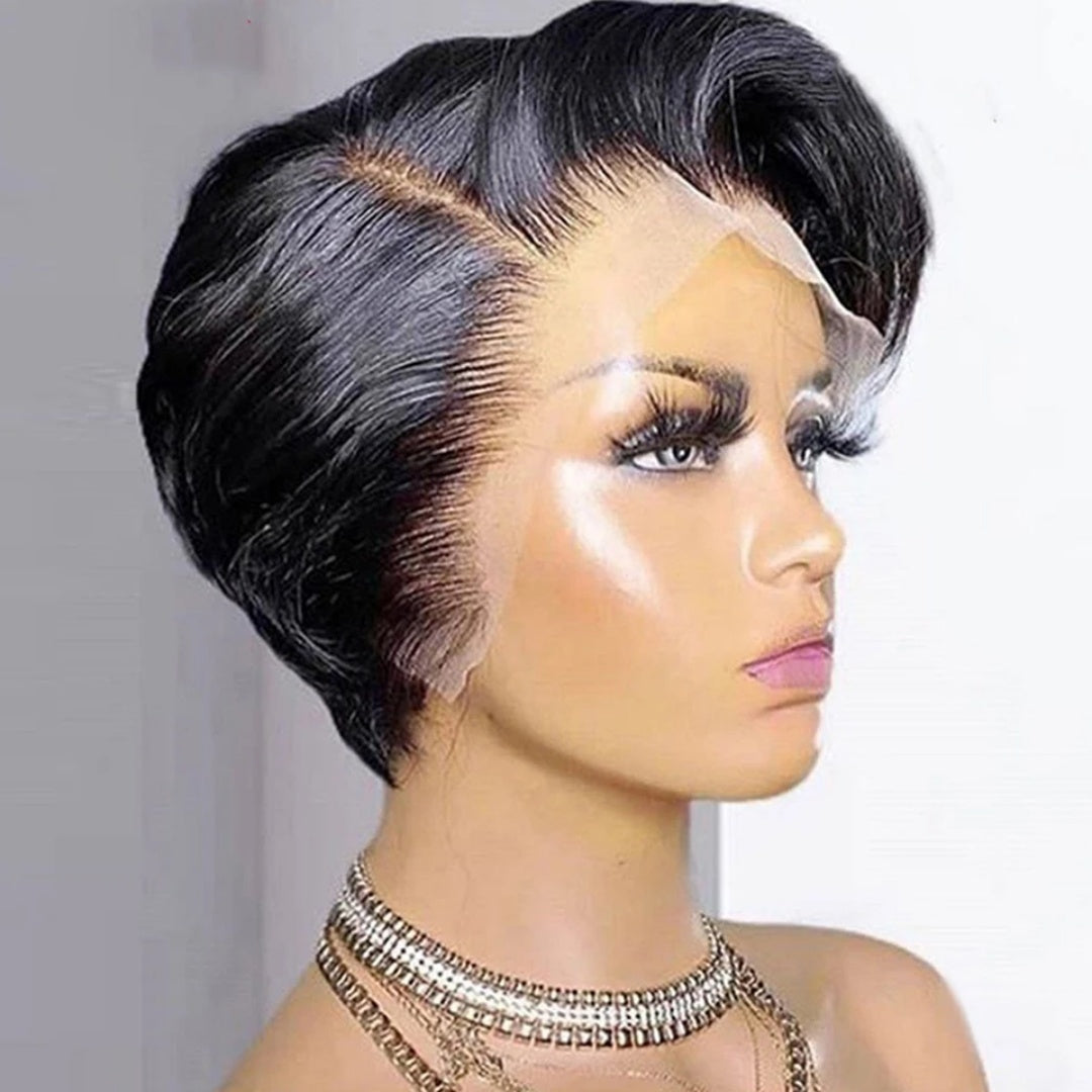 13X4/13X6 TRANSPARENT LACE HUMAN HAIR SIDE PART PIXIE CUT WIG