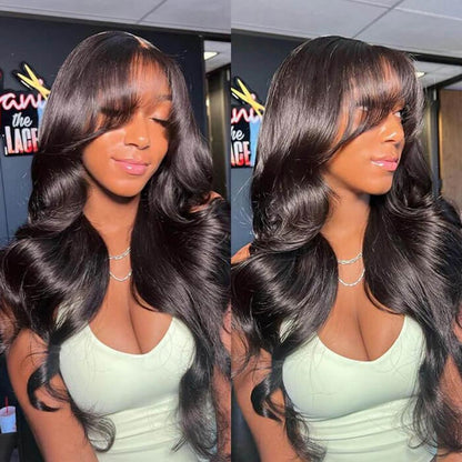 13X4/13X6 LACE FRONT HUMAN HAIR CURTAIN BANGS LAYERED BODY WAVE WIG