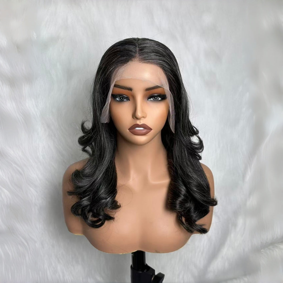 5X5/13X4 LACE FRONT HUMAN HAIR SALT AND PEPPER WAVY WIG
