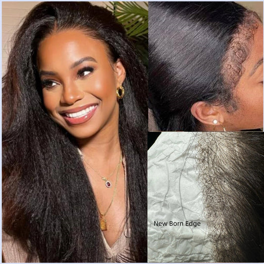 HD LACE 3D Dome Cap 9x6 Drawstring Wig Yaki Straight with Curly/Newborn Edge