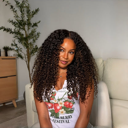 BYE-BYE KNOTS 13X6 HD LACE FRONTAL SUPER PRE-PLUCKED WIG /HIGHLIGHT BURMESE CURLS WITH FINGER COIL ENDS