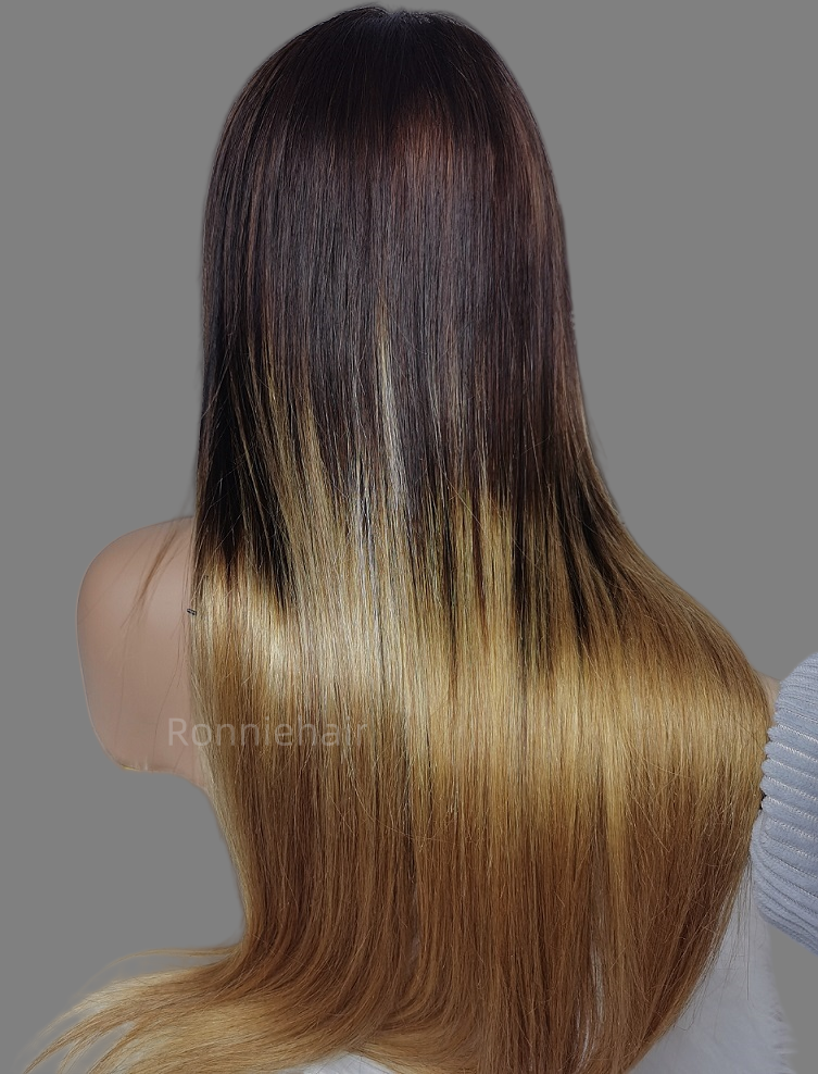 【DEAL】13X4/13X6 TRANSPARENT LACE FRONT BROWN ROOT OMBRE COLOR STRAIGHT WIG