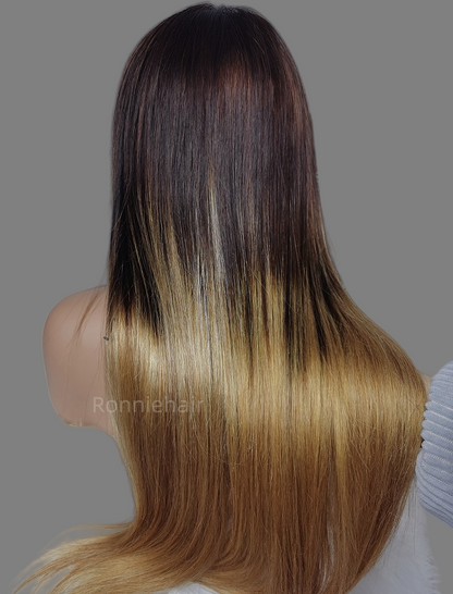 【DEAL】13X4/13X6 TRANSPARENT LACE FRONT BROWN ROOT OMBRE COLOR STRAIGHT WIG